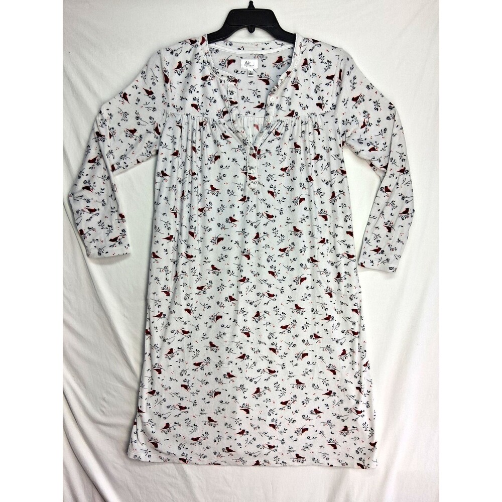 Aria Collection White Nightgown With Red Cardinal Women S Winter Soft Pockets